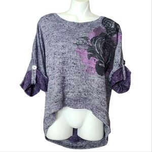 Vanity Purple Floral Crop Top Knit Sweater